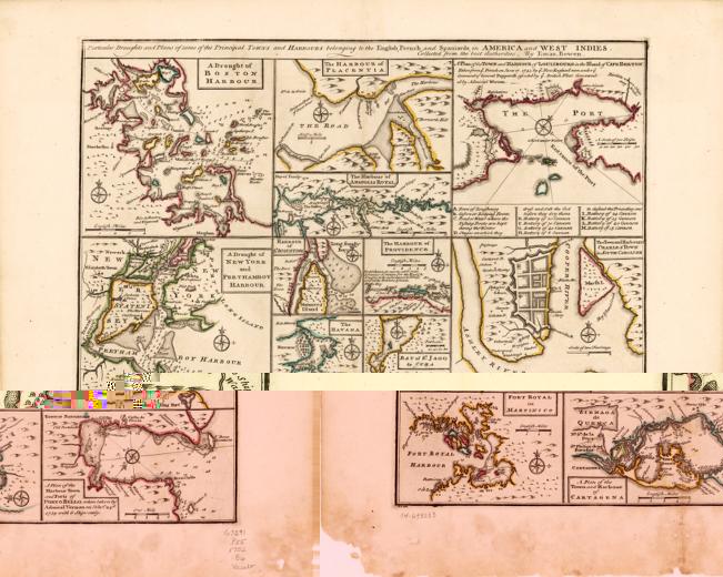 Eighteenth-century sheet containing plans of Atlantic ports and harbors in the Americas