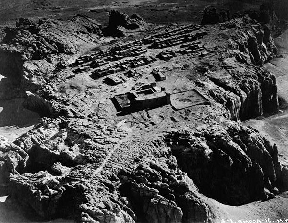 Aerial view of compact buildings at Acoma Pueblo in New Mexico