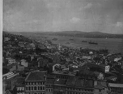 Historic panoramic view of Ottoman Istanbul and the Bosporus