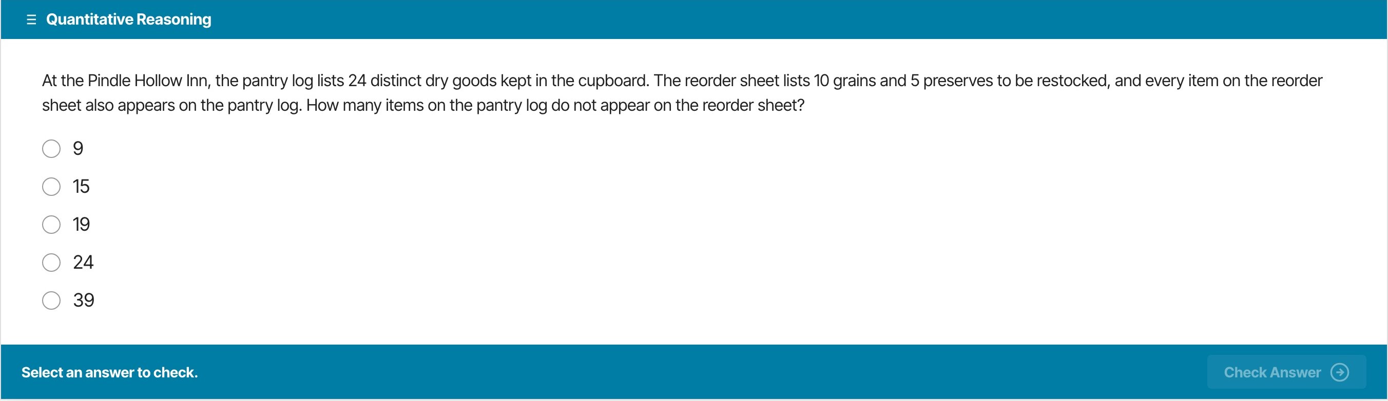Test Ninjas Quantitative practice — a Problem Solving question with no-calculator Focus Edition timing