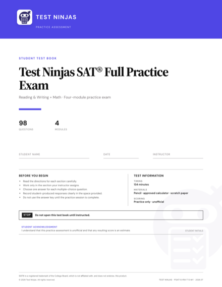 Cover page of the Full-Length Digital SAT Practice Test PDF