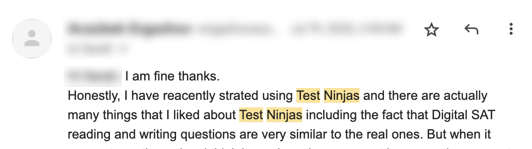 Student testimonial screenshot
