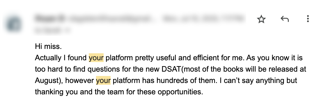 Student testimonial screenshot