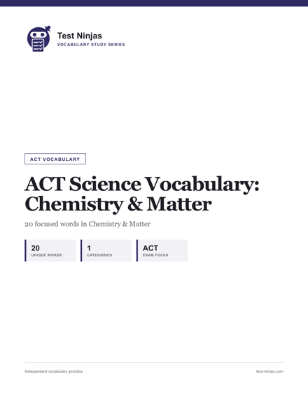 Cover page of the ACT Science Chemistry and Matter vocabulary guide PDF