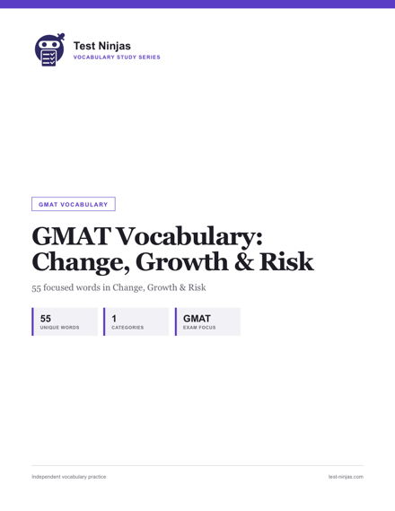 Cover page of the GMAT Change, Growth and Risk vocabulary guide PDF