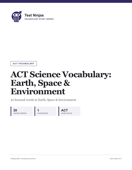 Cover page of the ACT Science Earth, Space and Environment vocabulary guide PDF