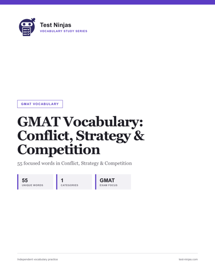 Cover page of the GMAT Conflict, Strategy and Competition vocabulary guide PDF