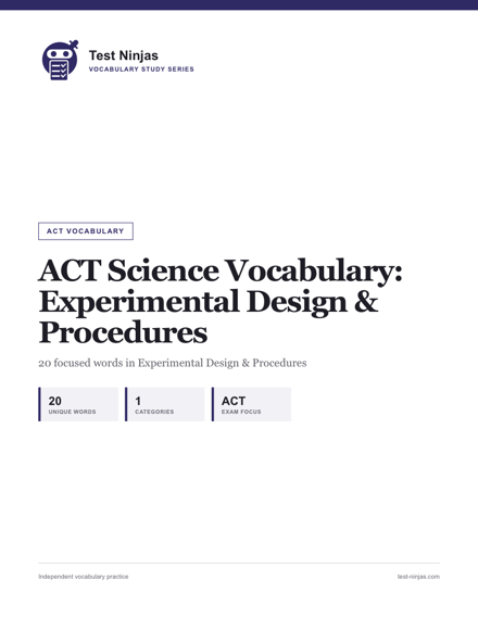 Cover page of the ACT Science Experimental Design and Procedures vocabulary guide PDF