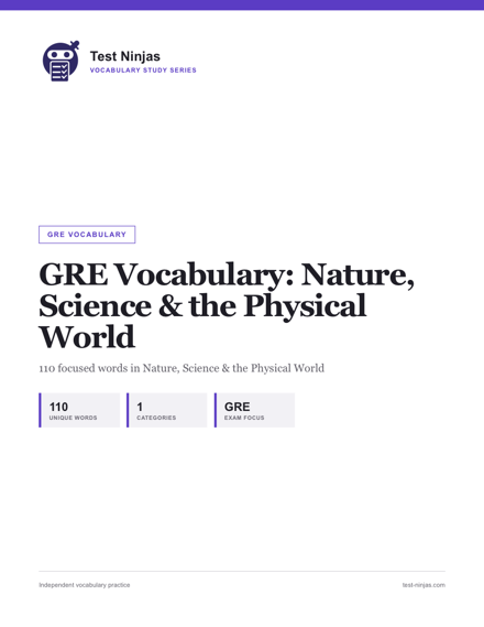 Cover page of the GRE Nature, Science and the Physical World vocabulary guide PDF