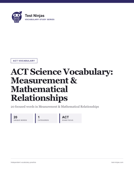 Cover page of the ACT Science Measurement and Mathematical Relationships vocabulary guide PDF