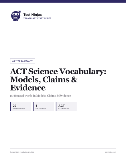 Cover page of the ACT Science Models, Claims and Evidence vocabulary guide PDF