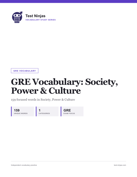 Cover page of the GRE Society, Power and Culture vocabulary guide PDF
