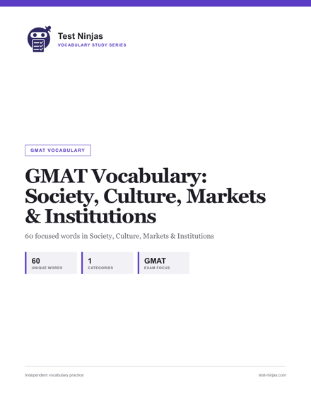 Cover page of the GMAT Society, Culture, Markets and Institutions vocabulary guide PDF