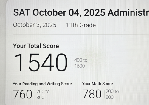 SAT score report showing 1540